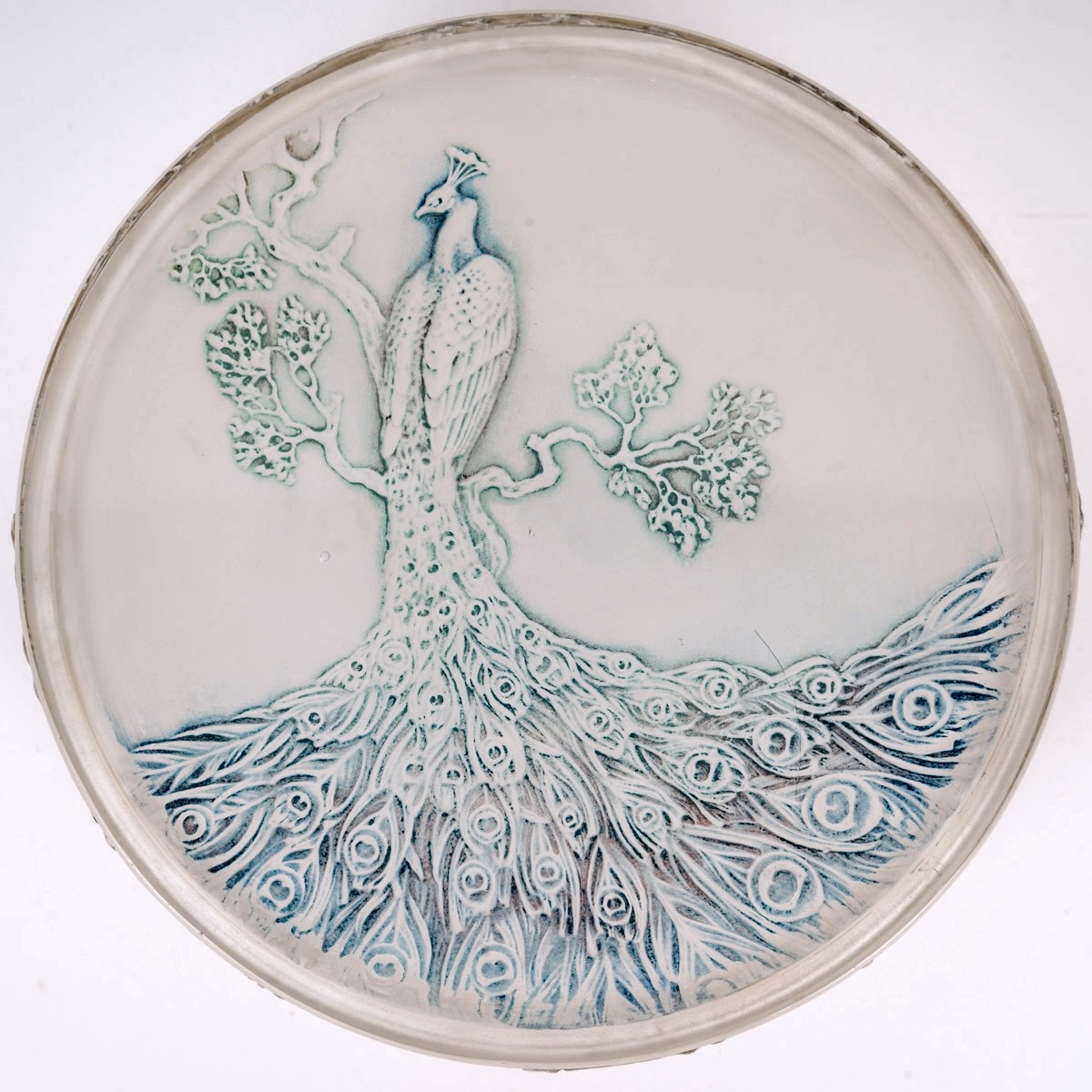 1910 René Lalique - Box Paon Peacock Glass With Blue Patina
