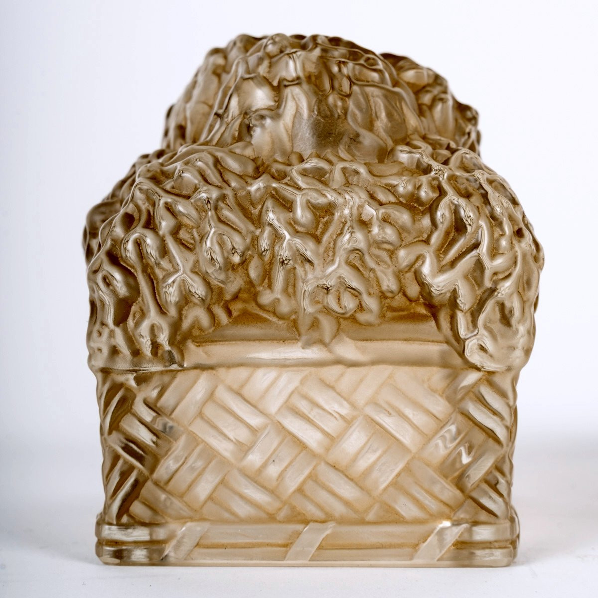 1939 René Lalique - Surtouts Décoratifs Corbeille Quatre Saisons Verre Blanc Patiné Sépia-photo-3