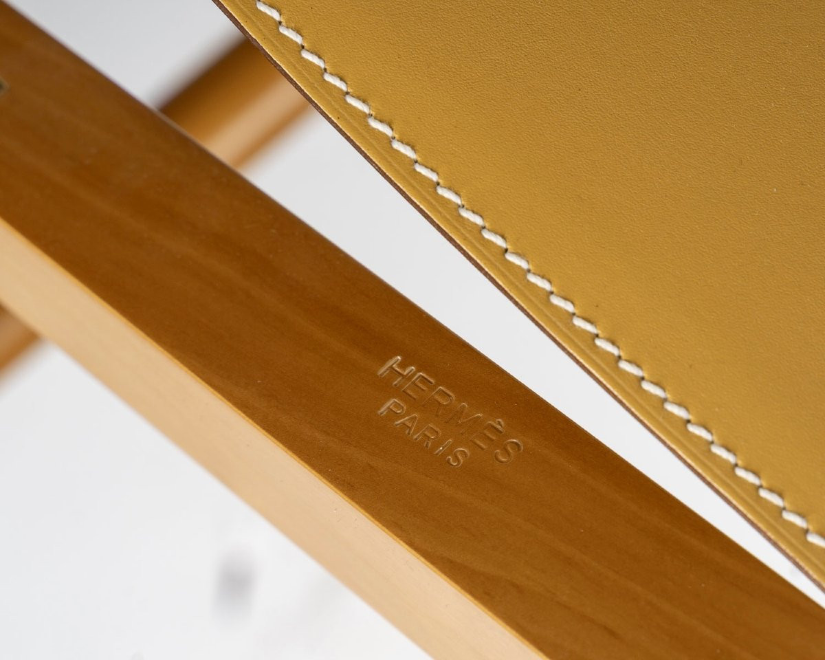 Hermès - Folding Armchair And Folding Stool Pippa Leather And Wood-photo-6