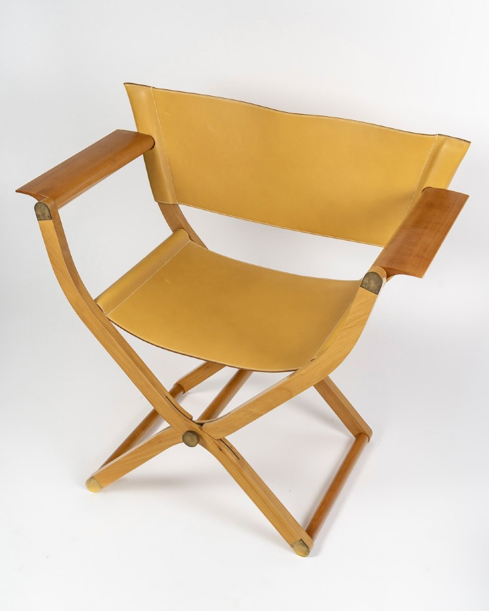 Hermès - Folding Armchair And Folding Stool Pippa Leather And Wood-photo-3