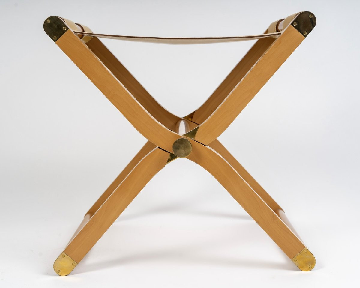 Hermès - Folding Armchair And Folding Stool Pippa Leather And Wood-photo-4