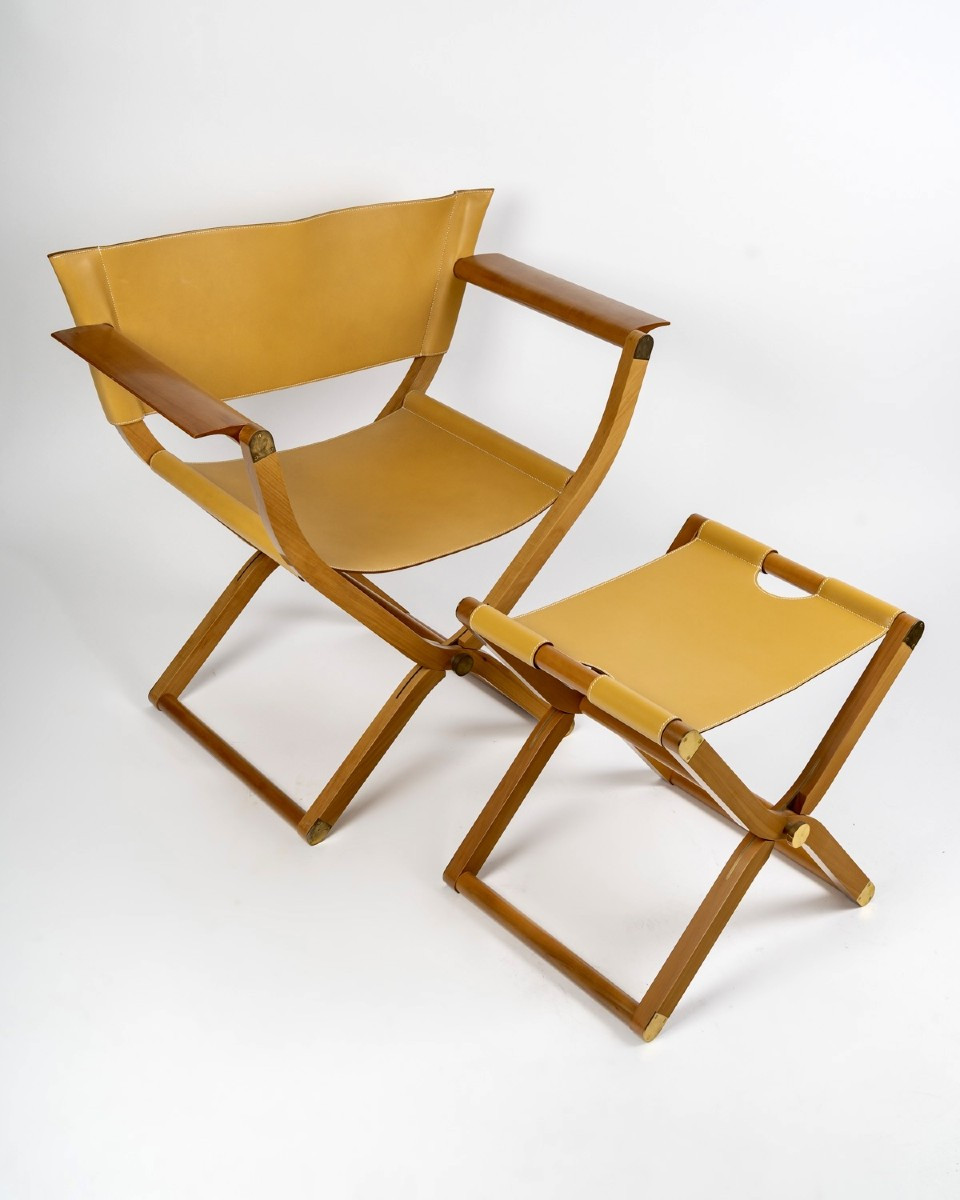 Hermès - Folding Armchair And Folding Stool Pippa Leather And Wood
