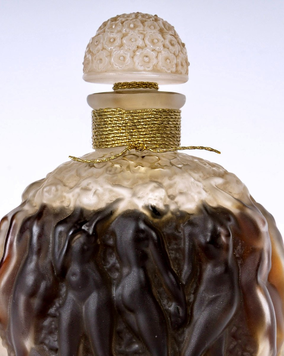 1937 René Lalique - Flacon Calendal Verre Blanc Patiné Sépia Pour Molinard-photo-4