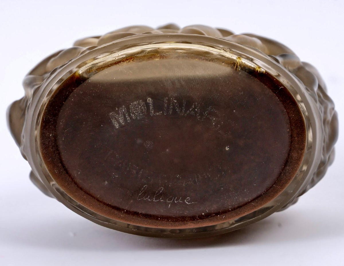 1937 René Lalique - Flacon Calendal Verre Blanc Patiné Sépia Pour Molinard-photo-3