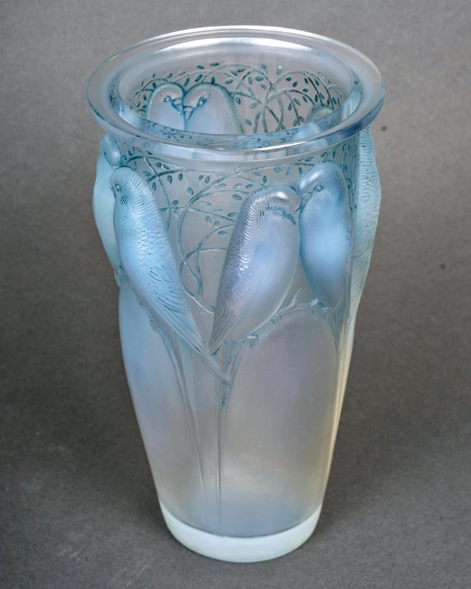 1924 René Lalique - Vase Ceylan Opalescent Glass With Blue Patina-photo-2