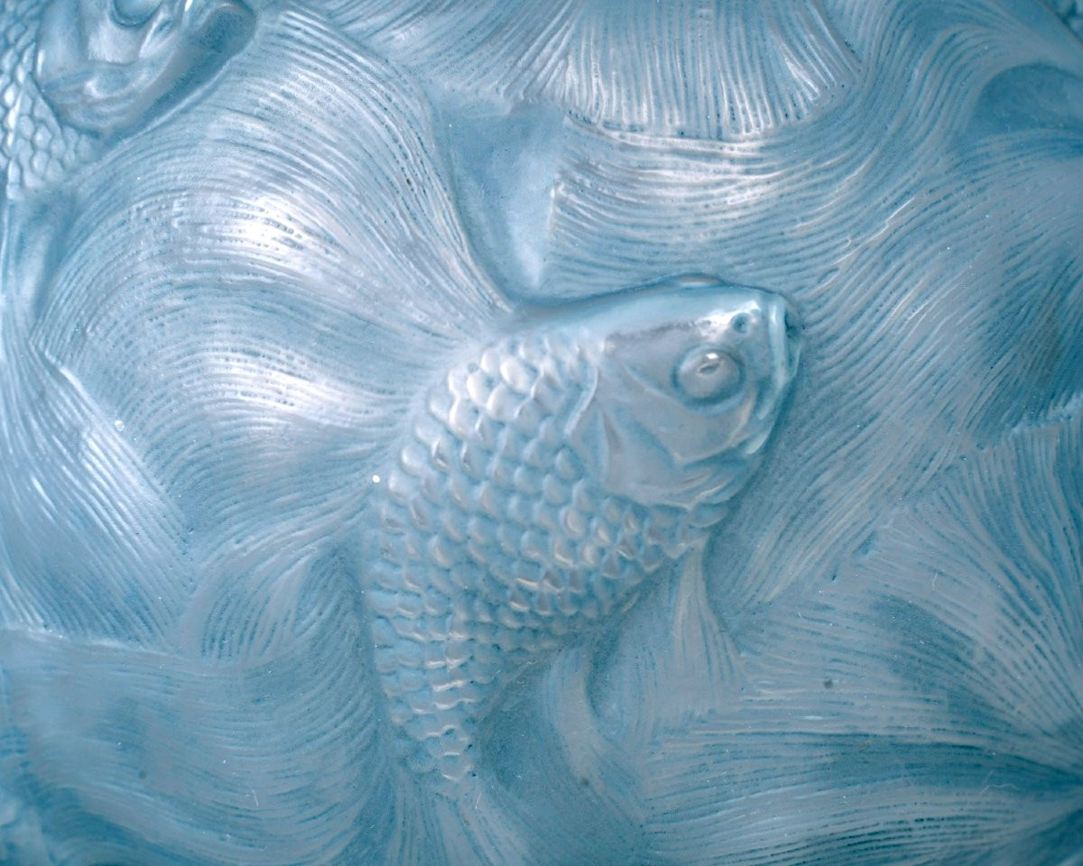 1924 René Lalique - Vase Formose Verre Opalescent Patiné Bleu-photo-3
