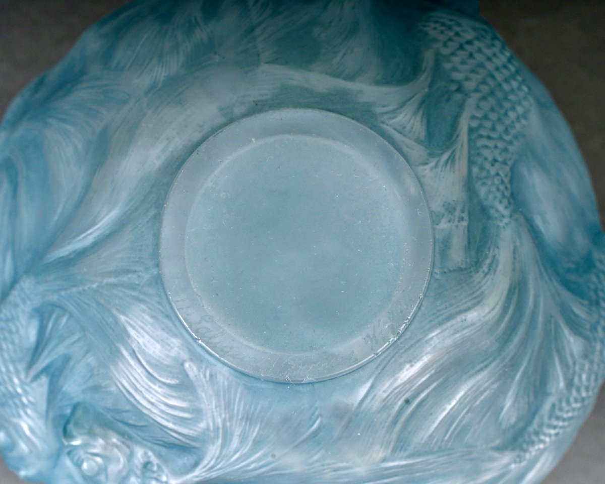 1924 René Lalique - Vase Formose Verre Opalescent Patiné Bleu-photo-4