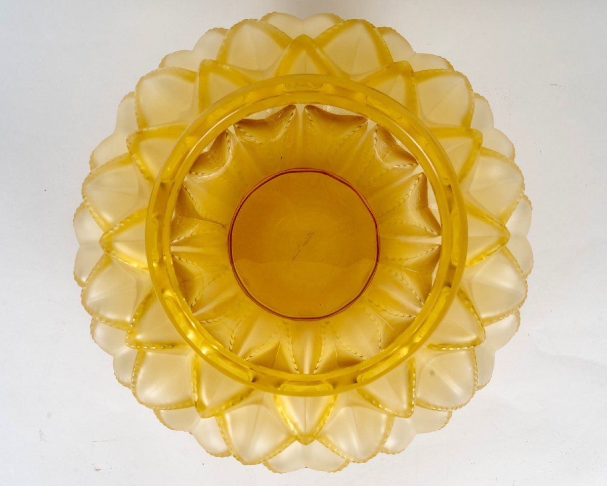 Lalique France - Art Deco Vase Languedoc Yellow Amber Crystal-photo-4