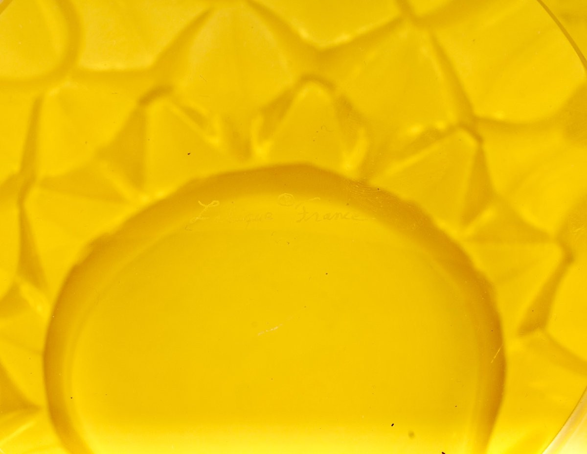 Lalique France - Art Deco Vase Languedoc Yellow Amber Crystal-photo-2
