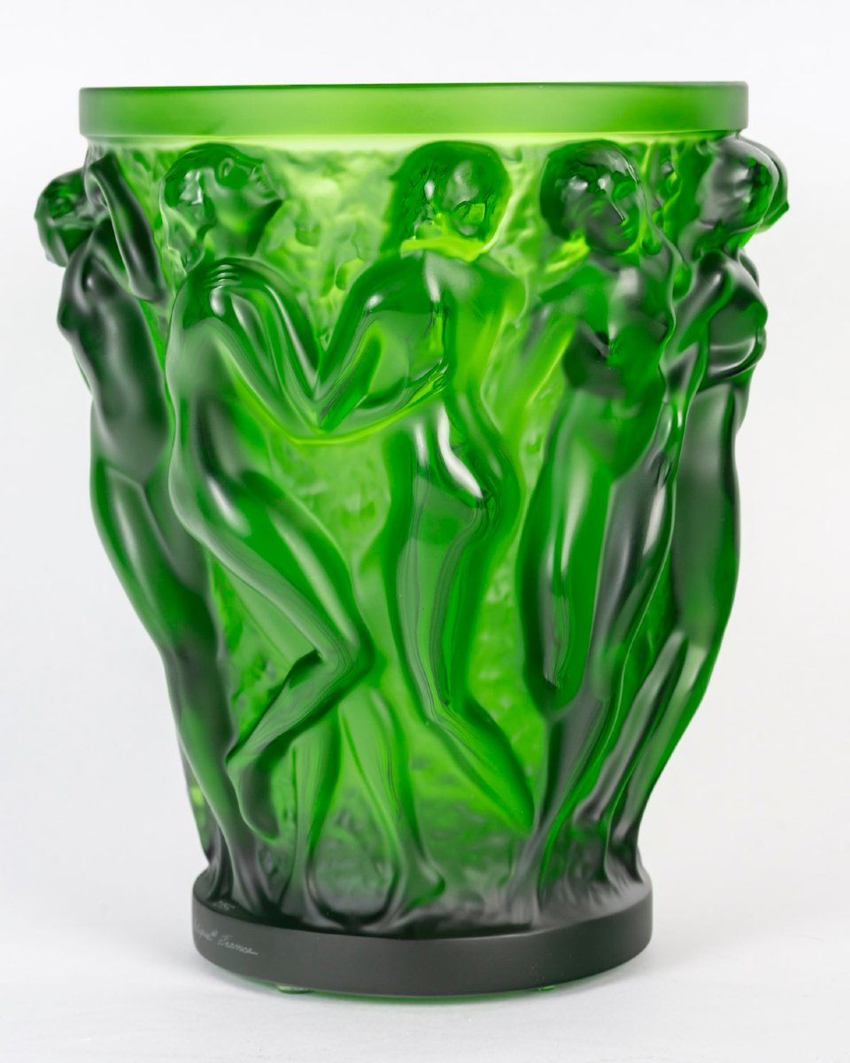 Lalique France - Vase Bacchantes Green Amazone Crystal - New-photo-3