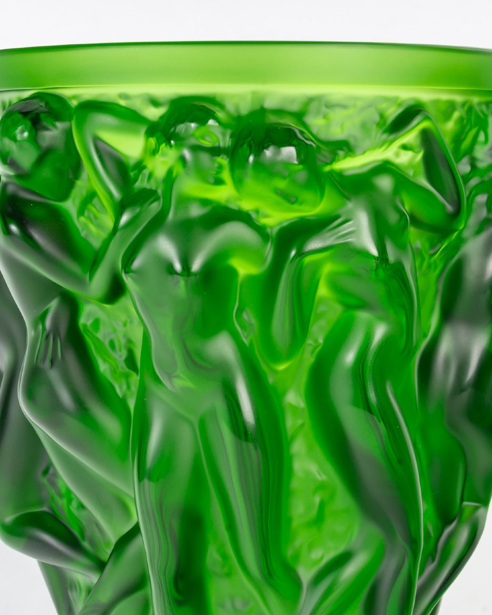 Lalique France - Vase Bacchantes Green Amazone Crystal - New-photo-1
