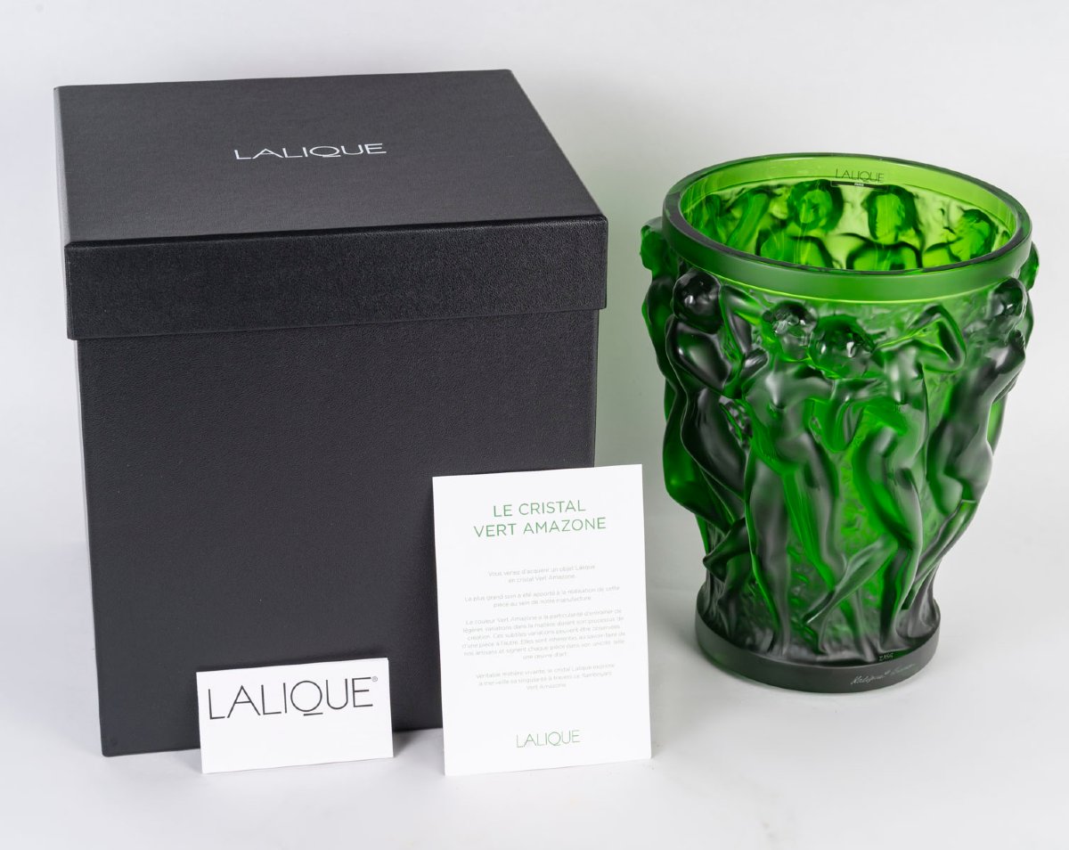 Lalique France - Vase Bacchantes Green Amazone Crystal - New-photo-4