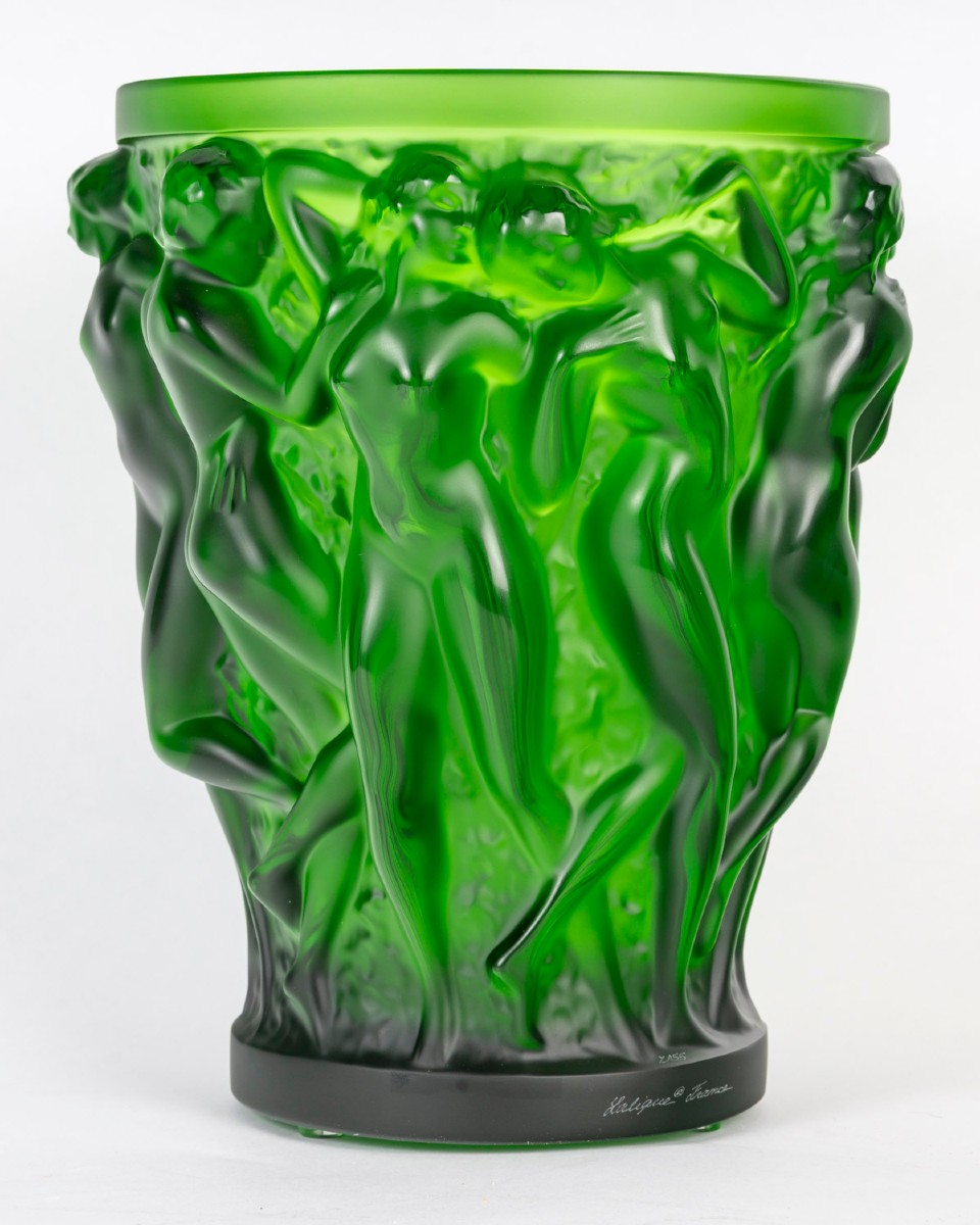 Lalique France - Vase Bacchantes Green Amazone Crystal - New