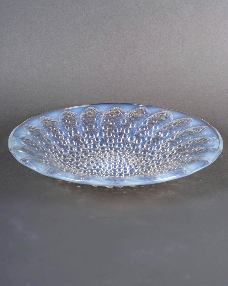 1932 René Lalique - Art Déco Coupe Plat Roscoff Poissons Verre Opalescent-photo-2