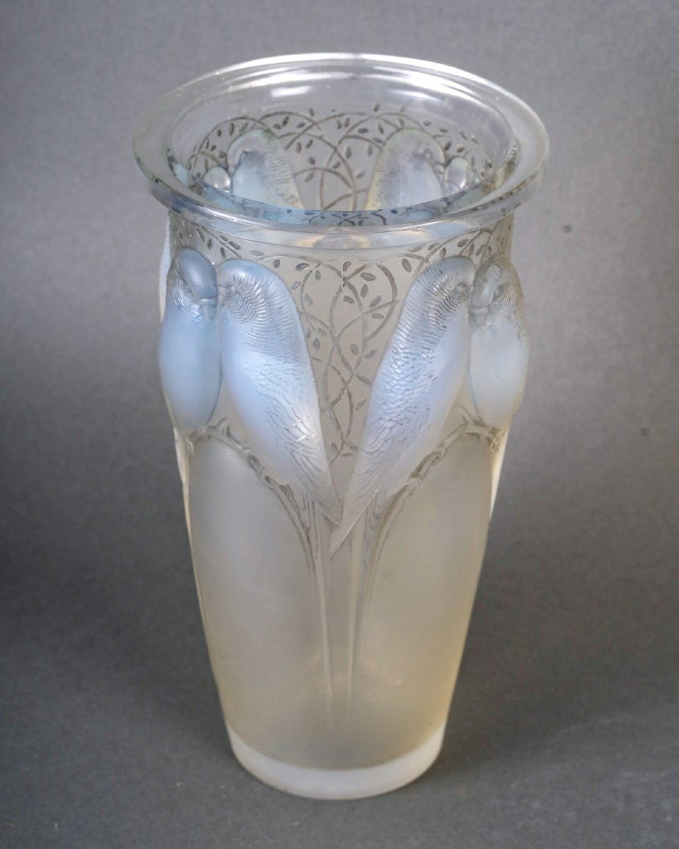 1924 René Lalique - Vase Ceylan Opalescent Glass With Grey Patina-photo-2