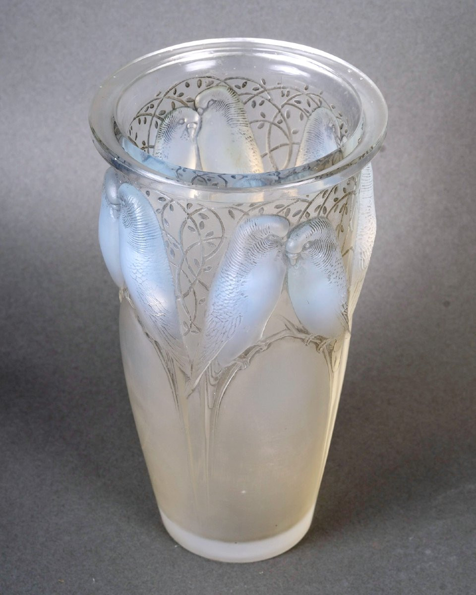1924 René Lalique - Vase Ceylan Opalescent Glass With Grey Patina-photo-3