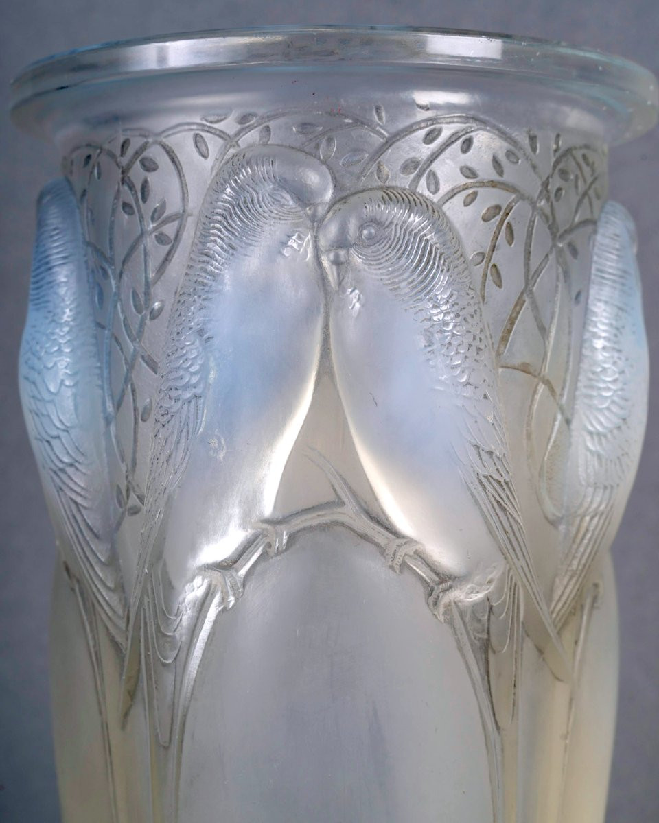 1924 René Lalique - Vase Ceylan Opalescent Glass With Grey Patina-photo-4