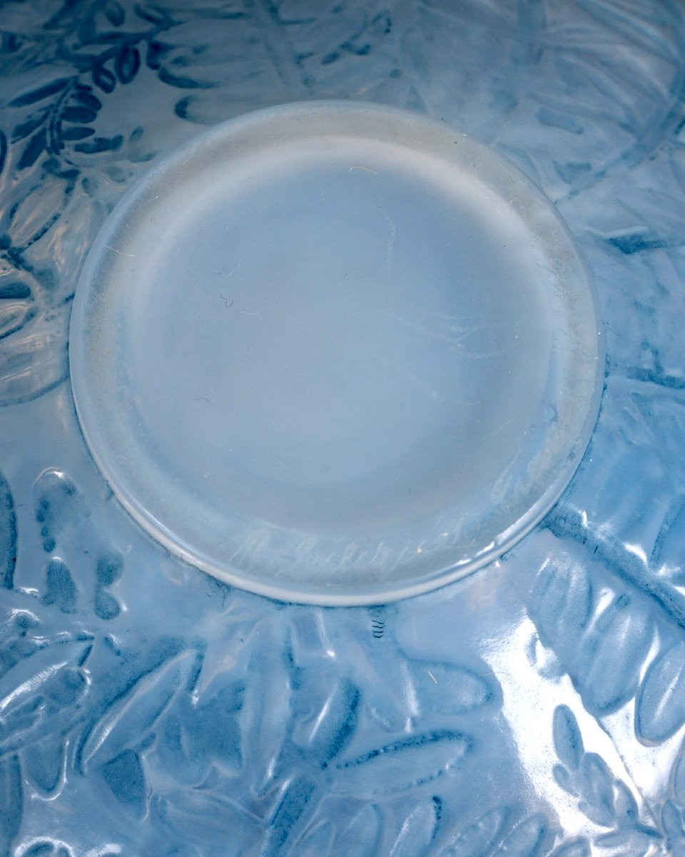 1923 René Lalique - Vase Lièvres Verre Opalescent Patiné Bleu-photo-5