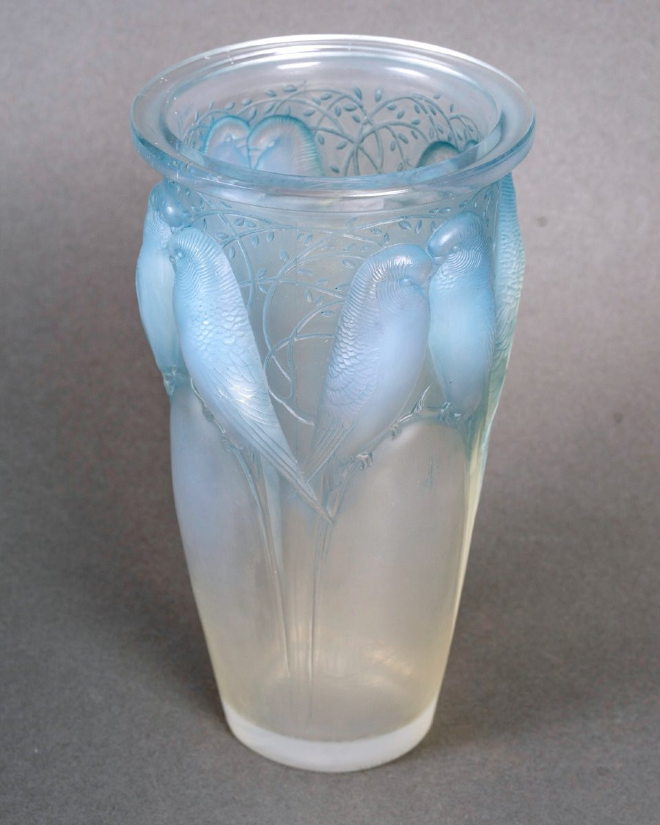 1924 René Lalique - Vase Ceylan Opalescent Glass With Blue Patina-photo-2