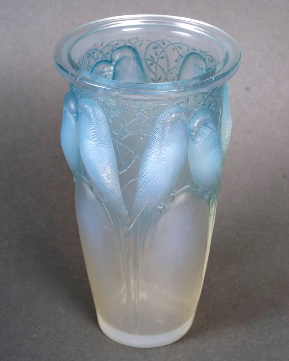1924 René Lalique - Vase Ceylan Opalescent Glass With Blue Patina-photo-3