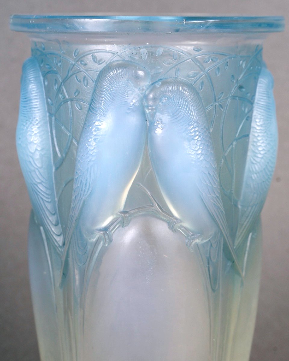 1924 René Lalique - Vase Ceylan Opalescent Glass With Blue Patina-photo-4