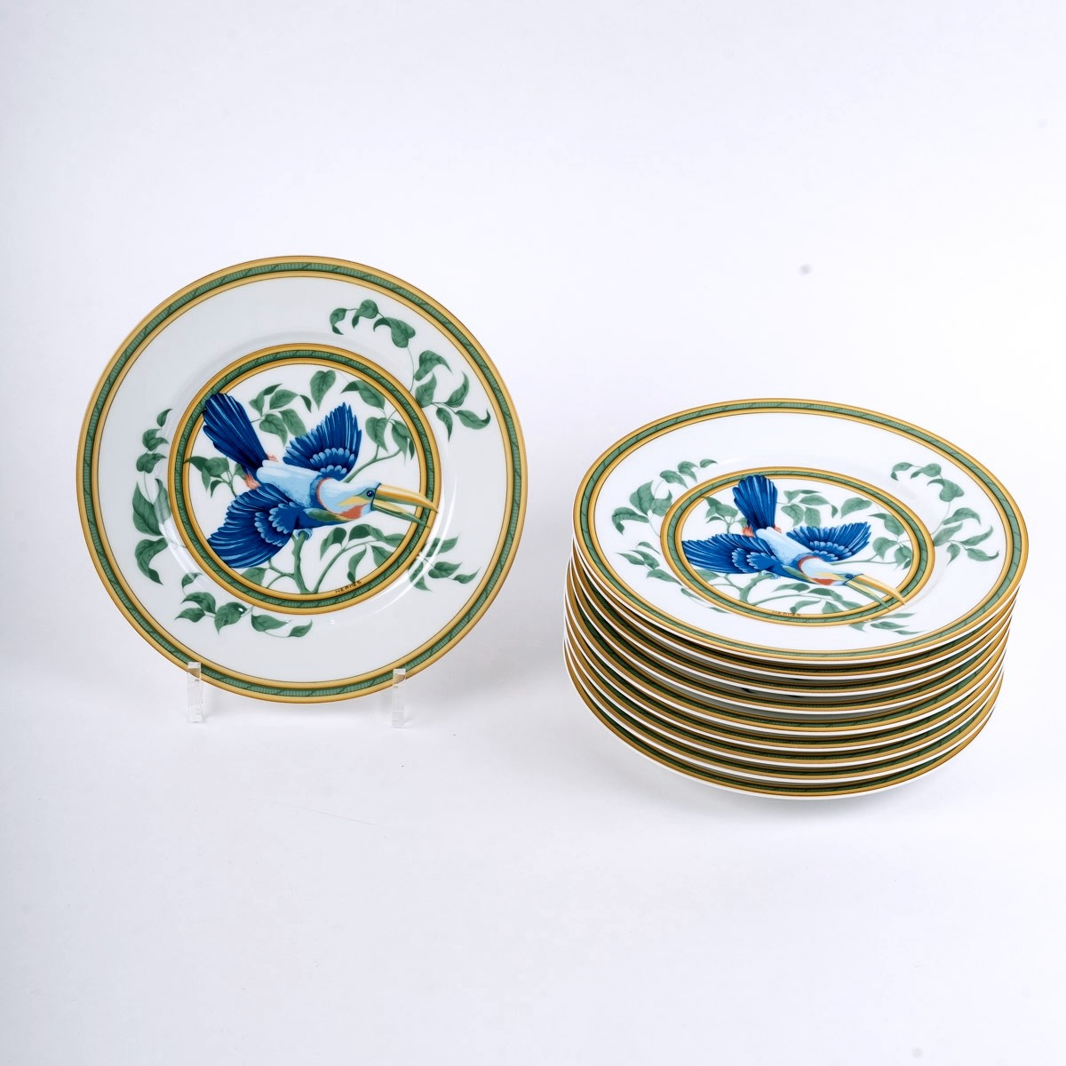 Hermes - Set Of 10 Starter Dessert Plates Toucan