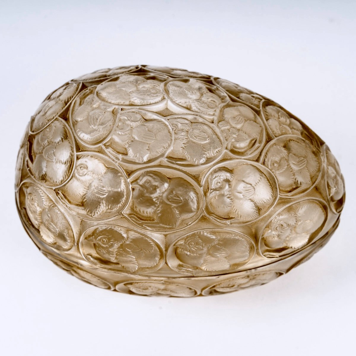 1929 René Lalique - Box Poussins Chicks Glass With Sepia Patina-photo-2