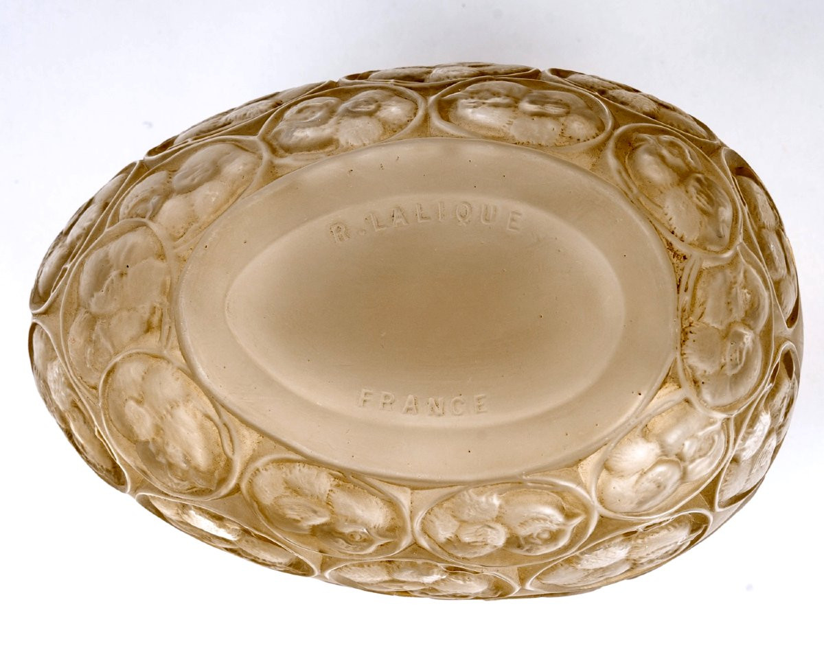 1929 René Lalique - Box Poussins Chicks Glass With Sepia Patina-photo-1