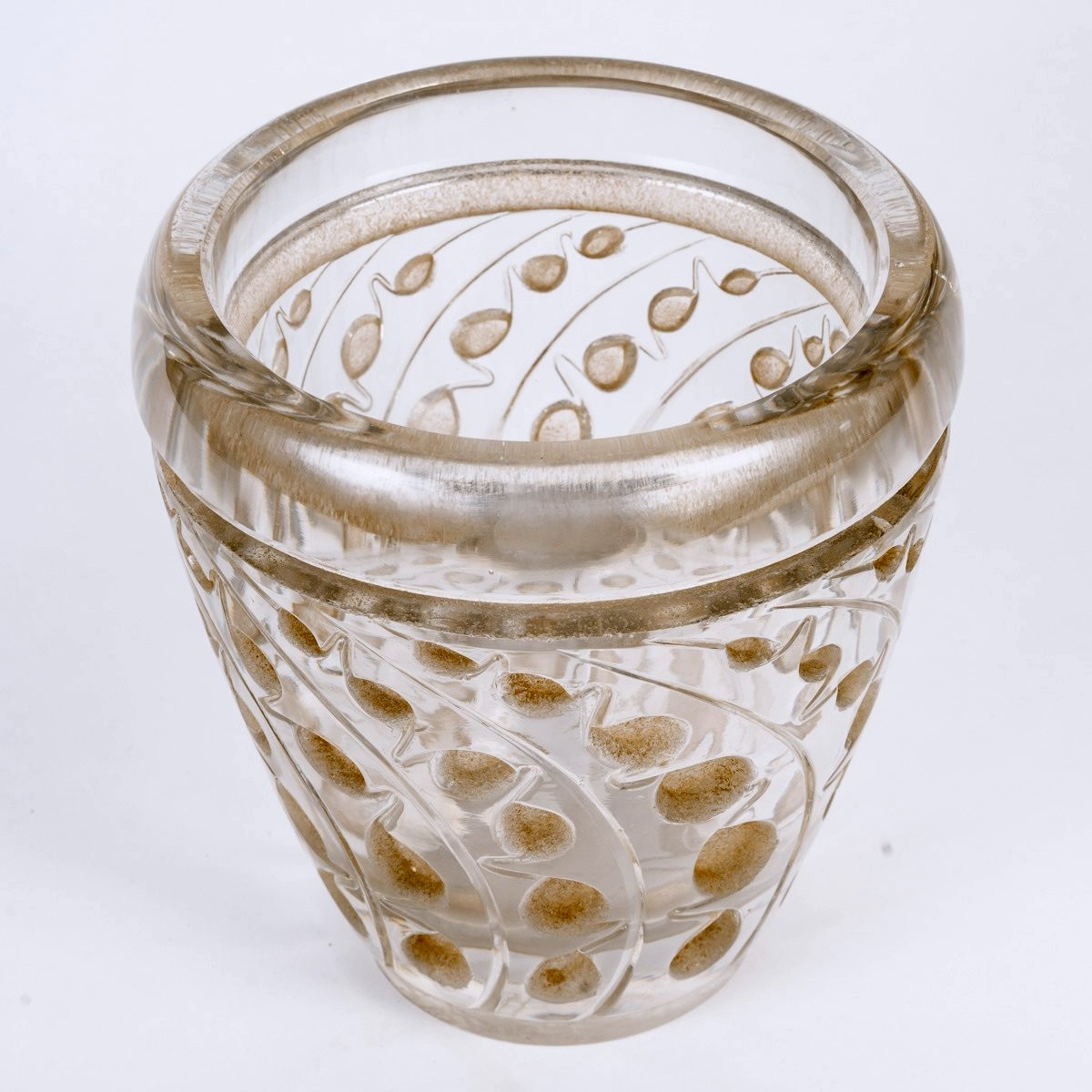 1934 René Lalique - Vase Lemna Glass With Sepia Patina-photo-2