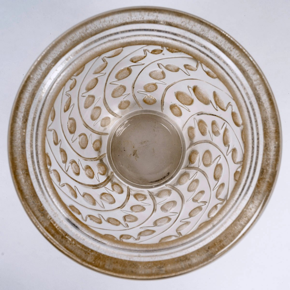 1934 René Lalique - Vase Lemna Glass With Sepia Patina-photo-4