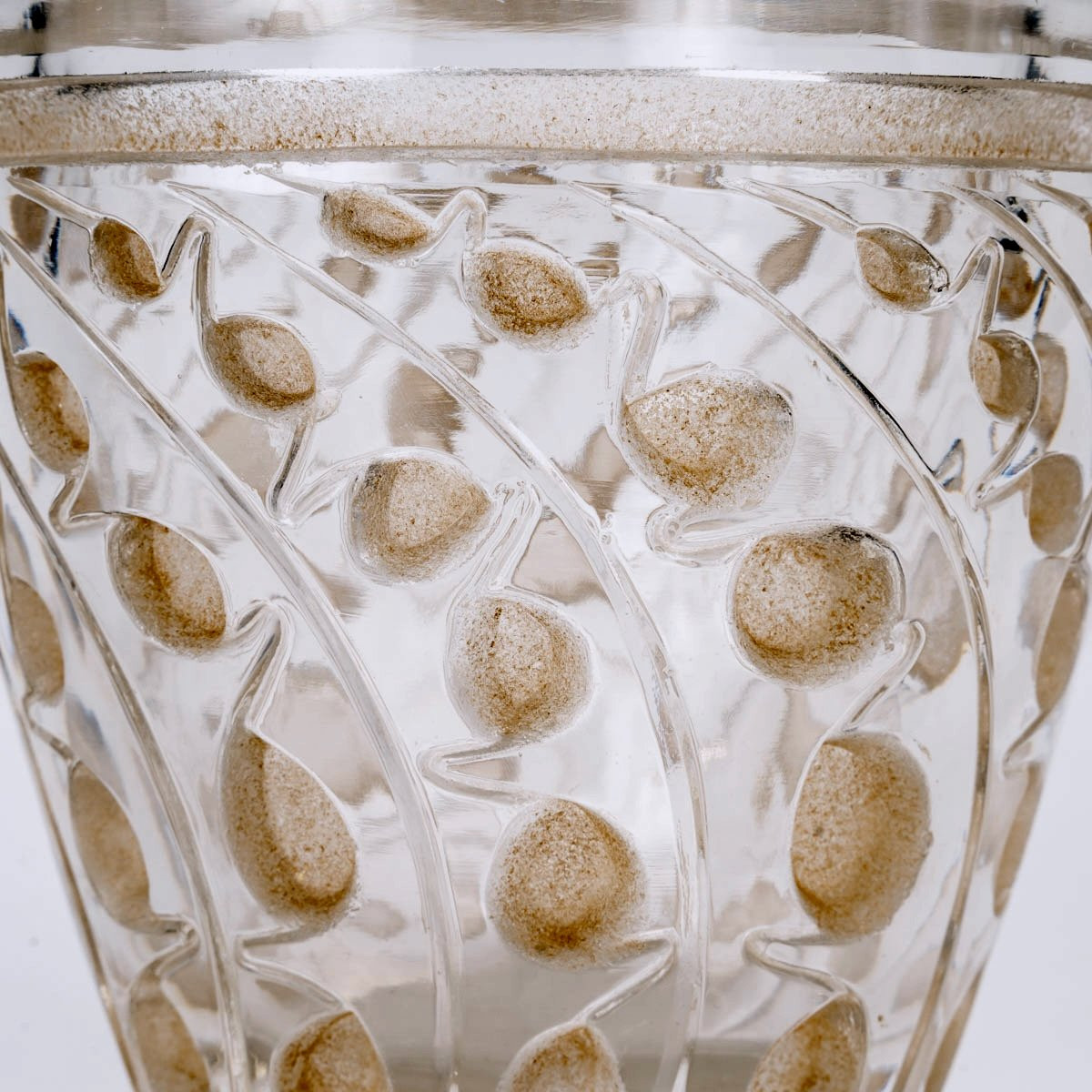 1934 René Lalique - Vase Lemna Glass With Sepia Patina-photo-1