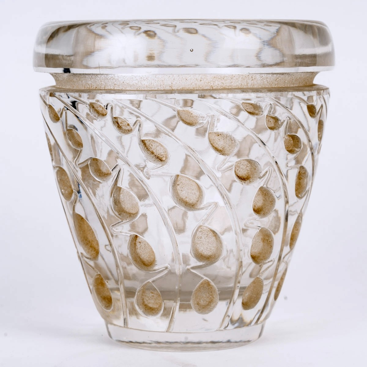 1934 René Lalique - Vase Lemna Glass With Sepia Patina