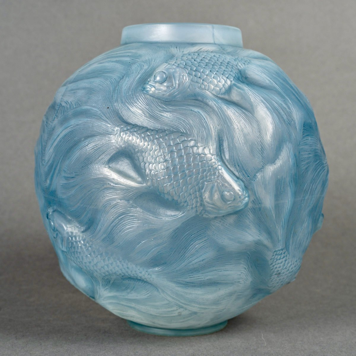 1924 René Lalique - Vase Formose Verre Opalescent Patiné Bleu-photo-3