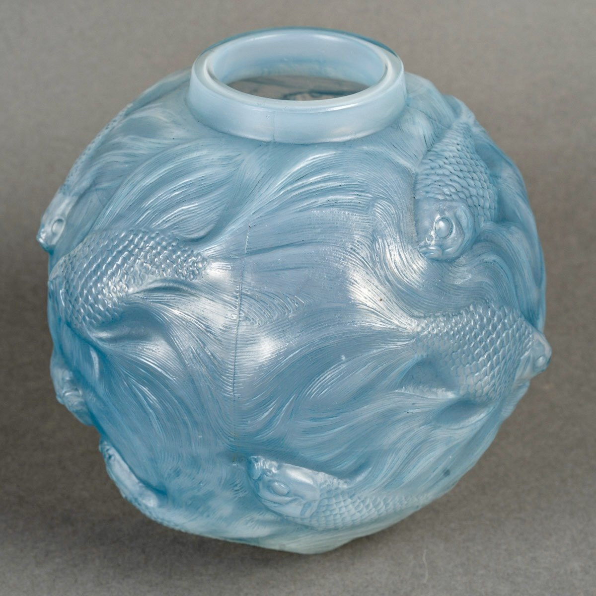 1924 René Lalique - Vase Formose Verre Opalescent Patiné Bleu-photo-4