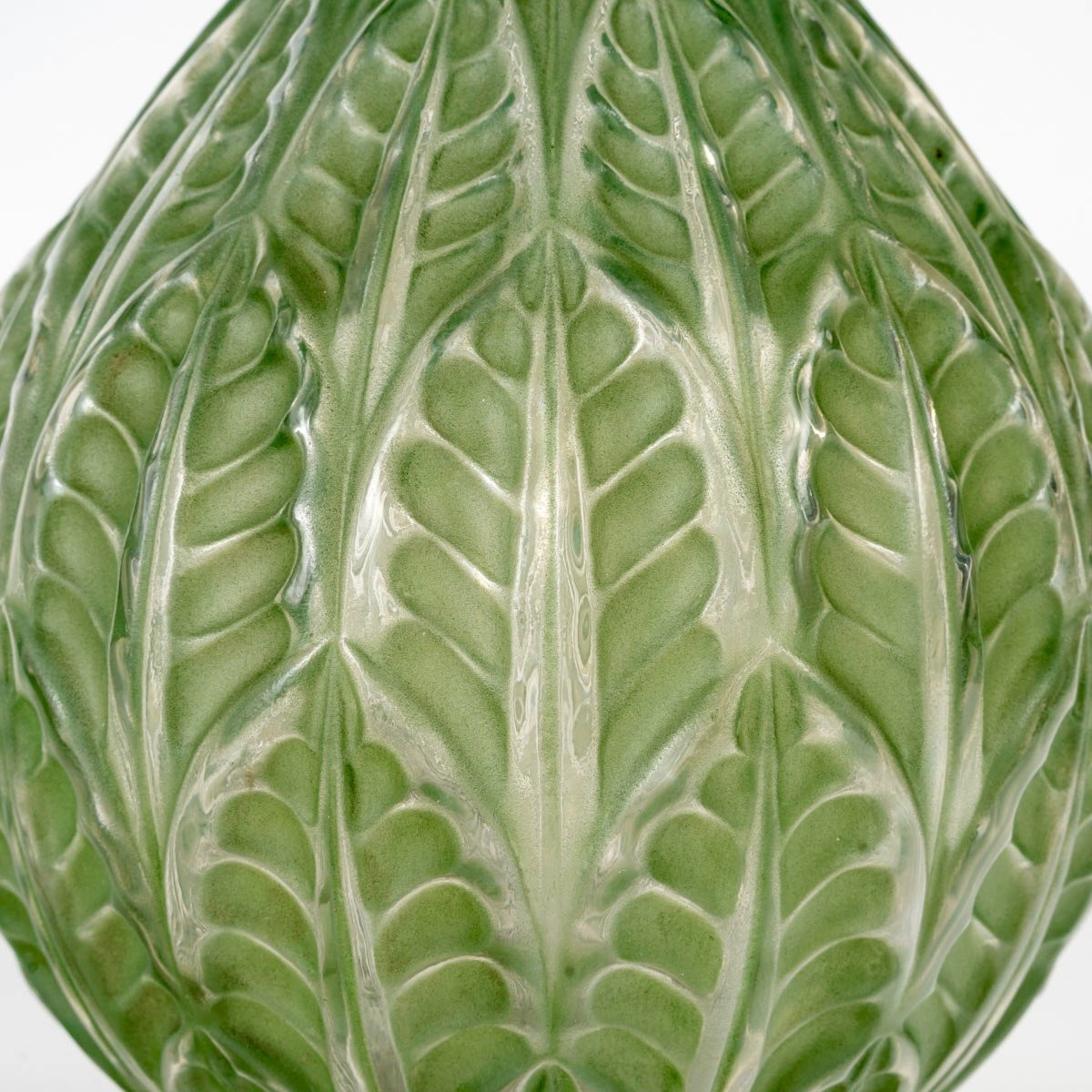 1927 René Lalique - Vase Malesherbes Verre Blanc Patiné Vert-photo-4
