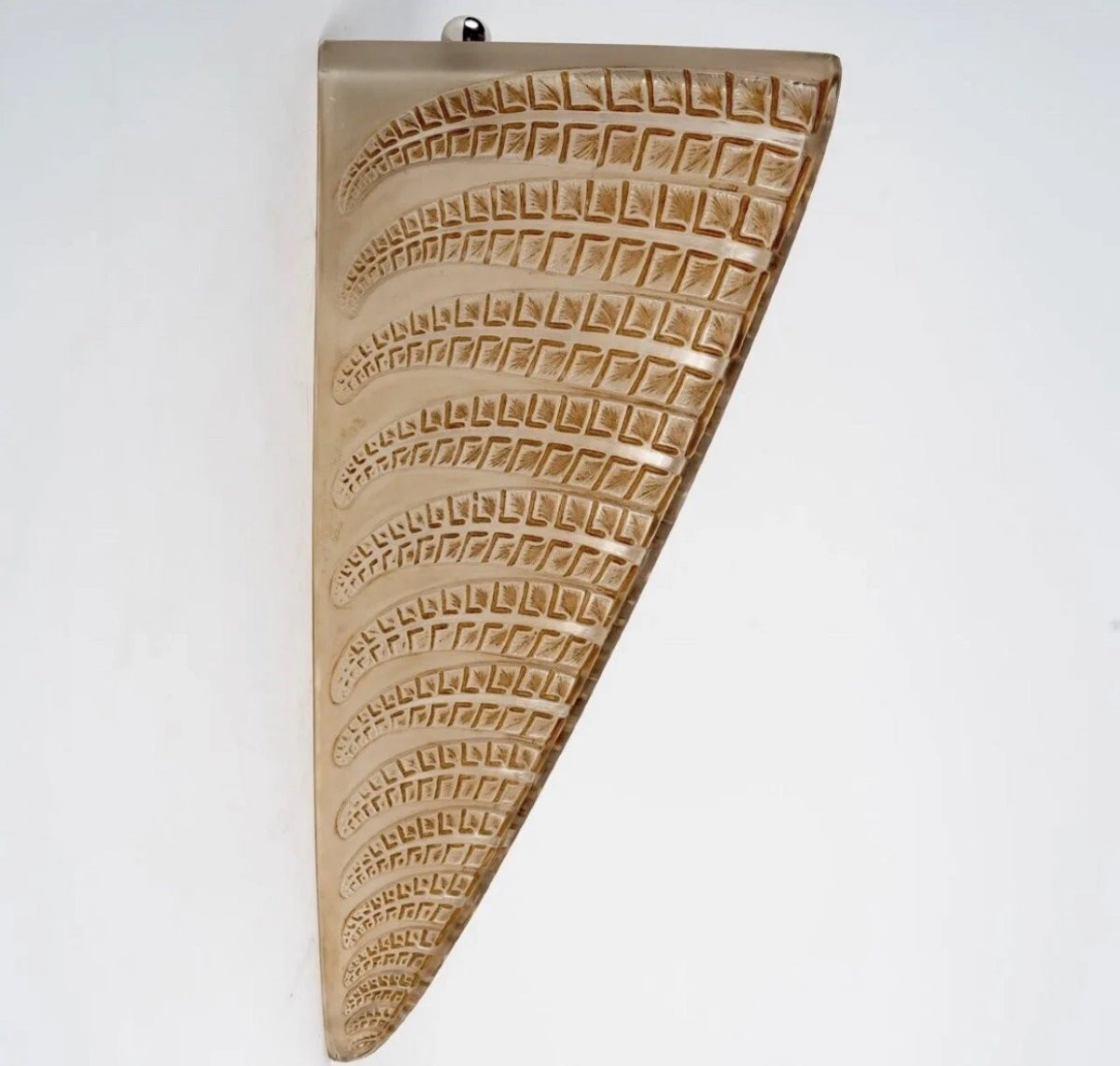 1924 René Lalique - Paire d'Appliques Fougères Verre Blanc Patiné Sépia-photo-2