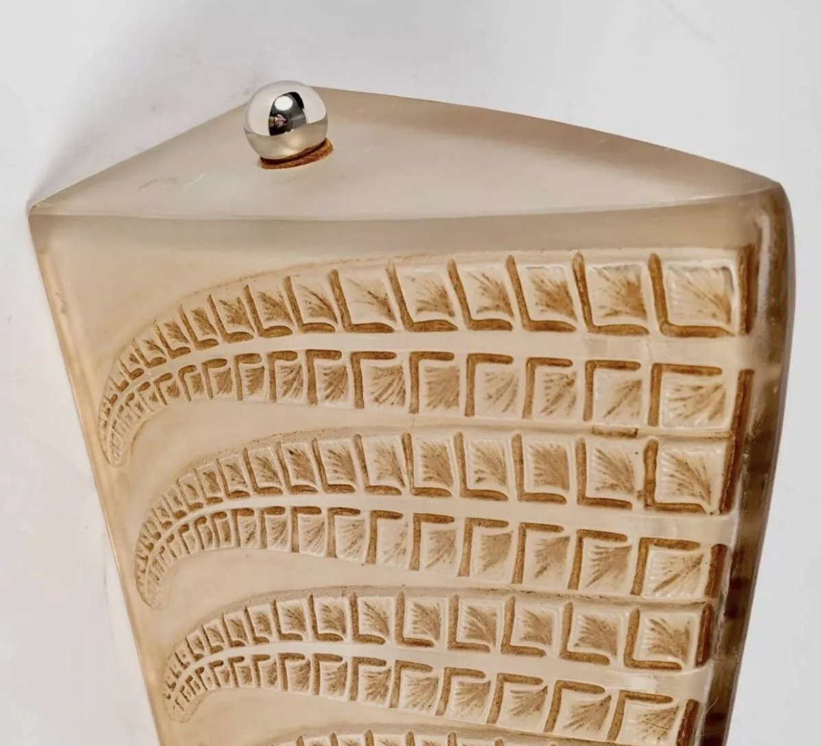 1924 René Lalique - Paire d'Appliques Fougères Verre Blanc Patiné Sépia-photo-4