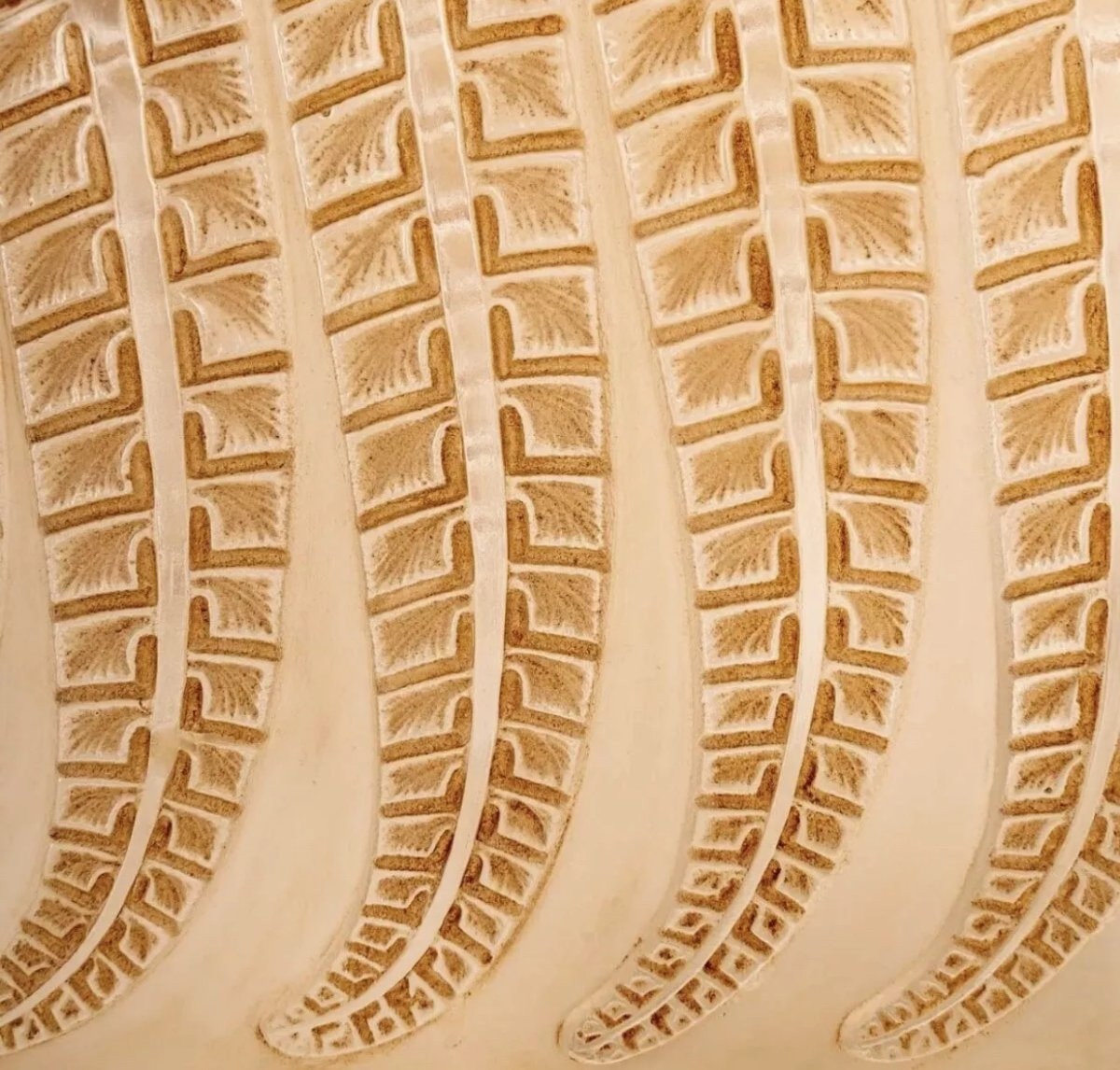 1924 René Lalique - Paire d'Appliques Fougères Verre Blanc Patiné Sépia-photo-2