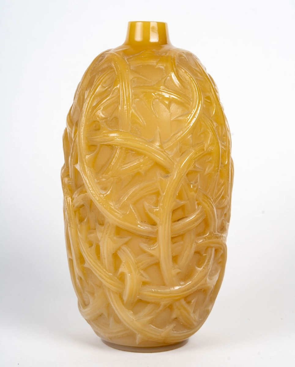 1920 René Lalique - Vase Ronces Verre Butterscotch Jaune Opalescent-photo-2