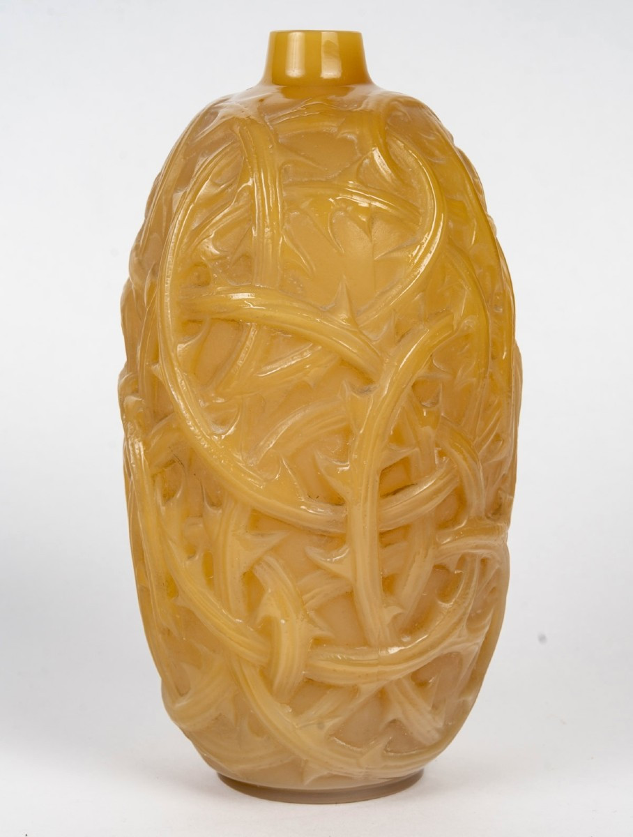 1920 René Lalique - Vase Ronces Verre Butterscotch Jaune Opalescent