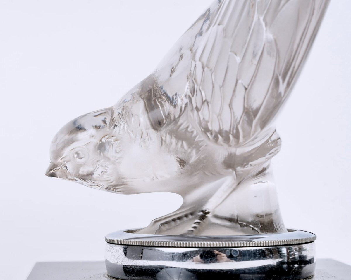 1928 René Lalique - Pair Of Bookends Car Mascots Hirondelle Swallow Glass-photo-3