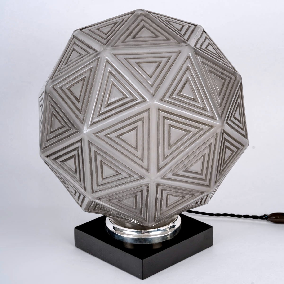 1925 René Lalique - Art Deco Table Lamp Nanking Glass With Grey Patina-photo-2