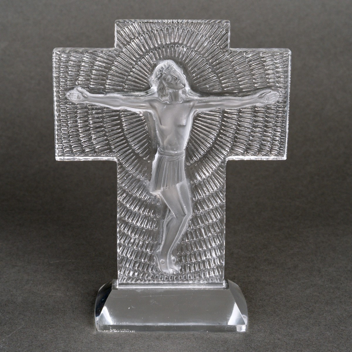 1935 René Lalique - Crucifix Croix Jésus Christ Verre Blanc 