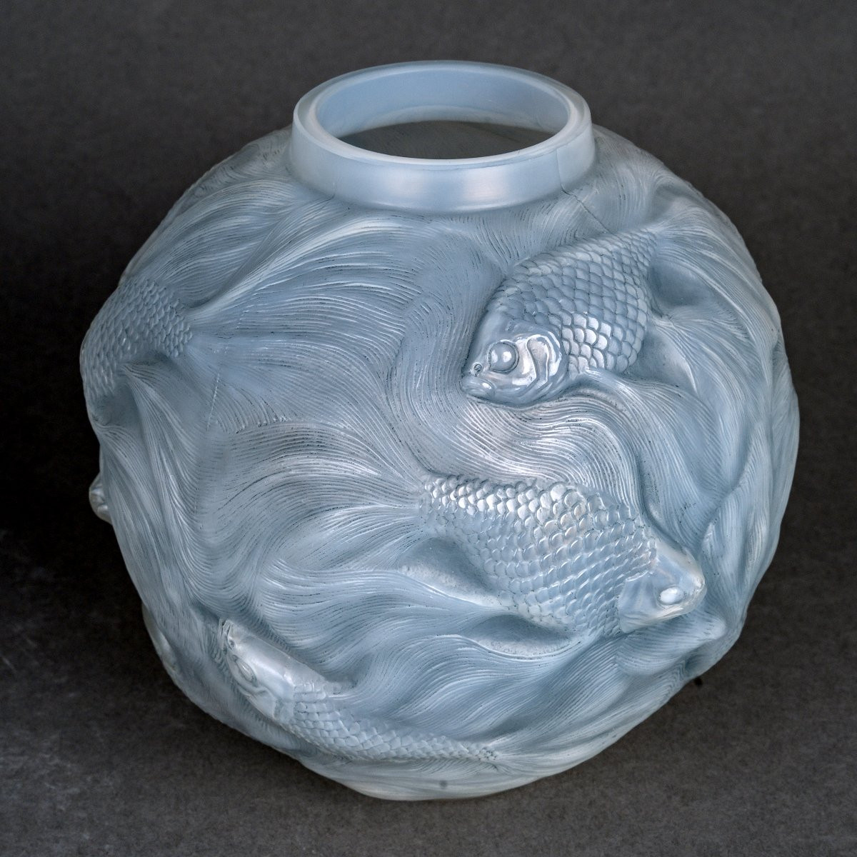 1924 René Lalique - Vase Formose Verre Opalescent Patiné Bleu-photo-2
