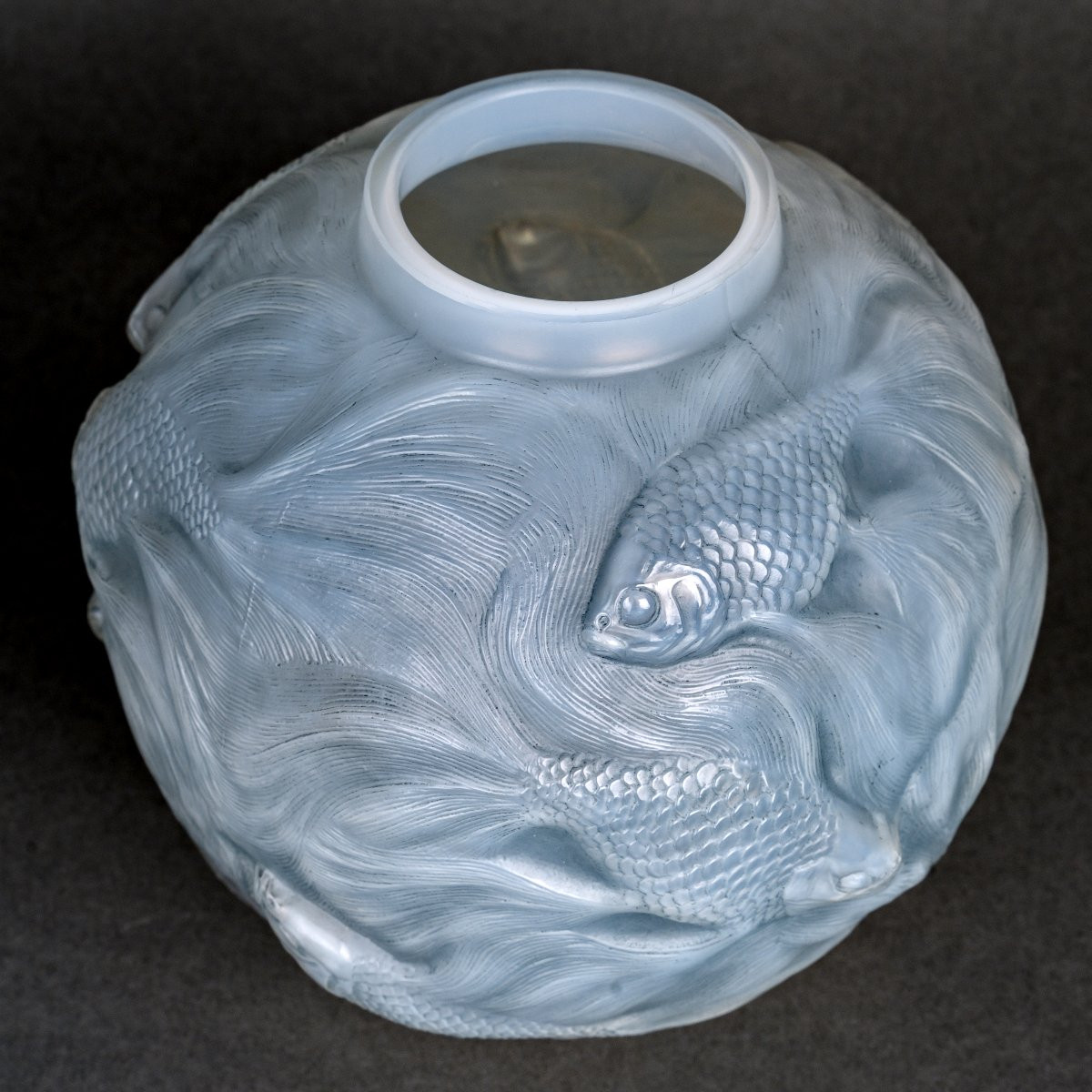 1924 René Lalique - Vase Formose Verre Opalescent Patiné Bleu-photo-3