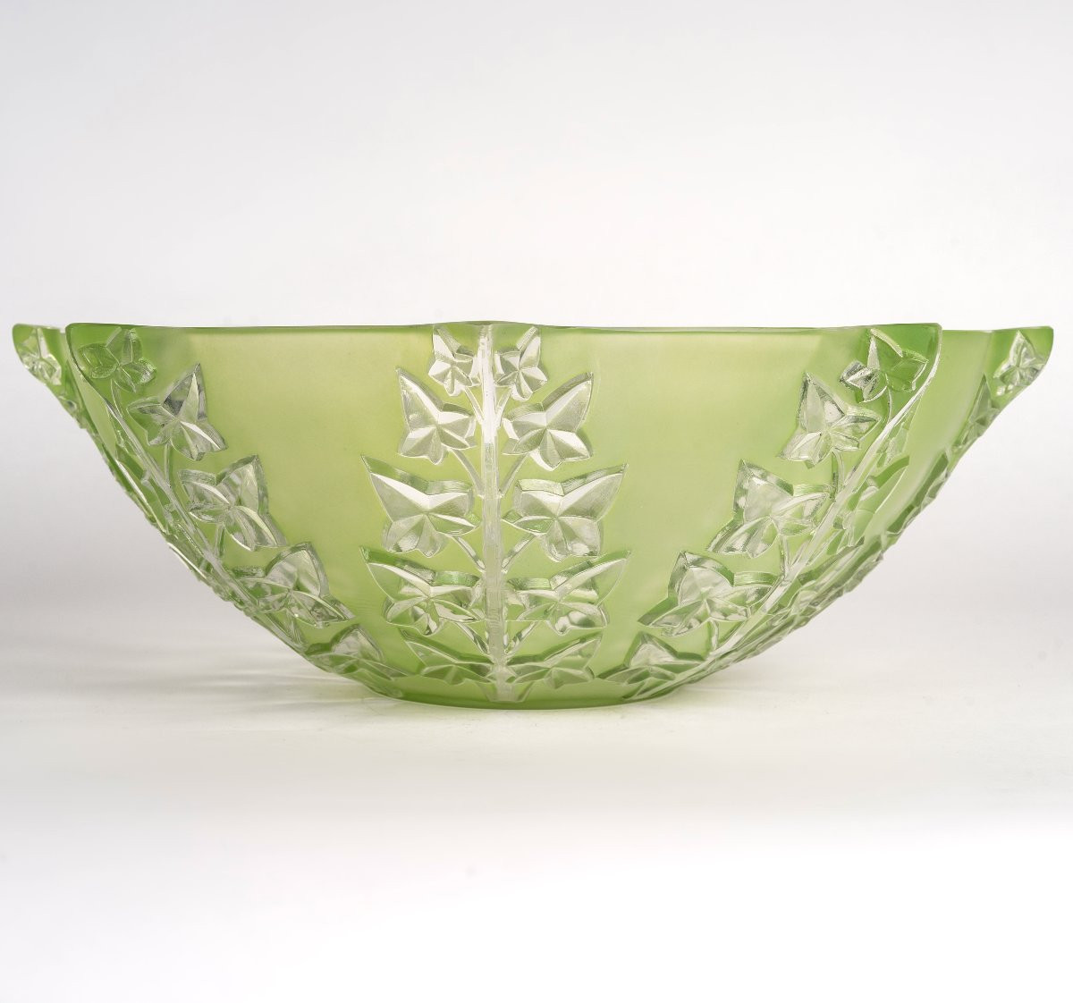 1927 René Lalique - Bowl Lierre Ivy Glass With Green Patina-photo-2