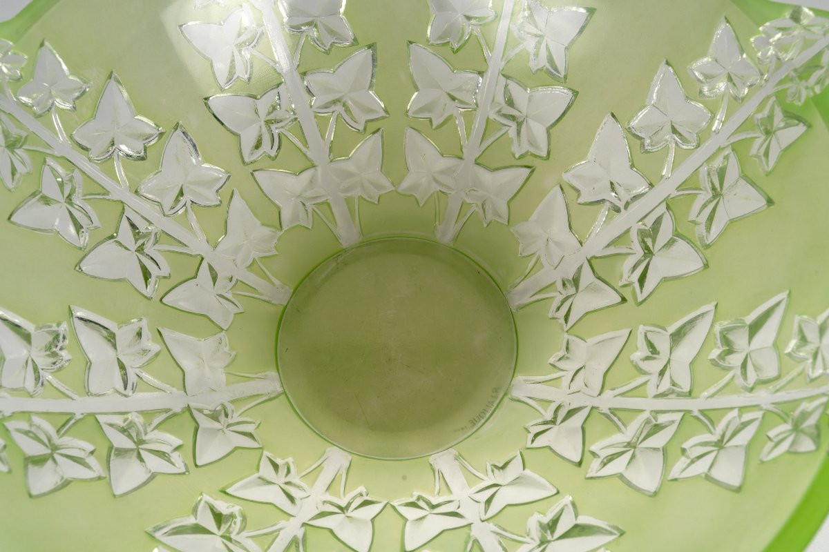 1927 René Lalique - Bowl Lierre Ivy Glass With Green Patina-photo-2