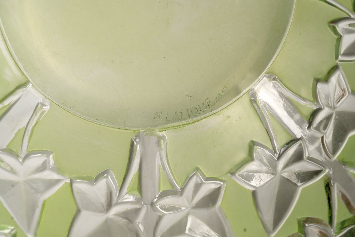 1927 René Lalique - Bowl Lierre Ivy Glass With Green Patina-photo-3