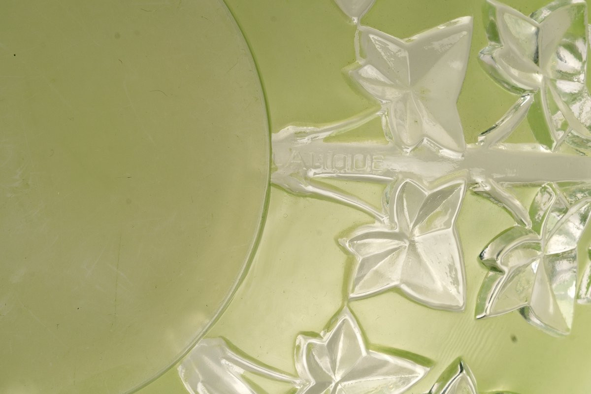 1927 René Lalique - Bowl Lierre Ivy Glass With Green Patina-photo-4