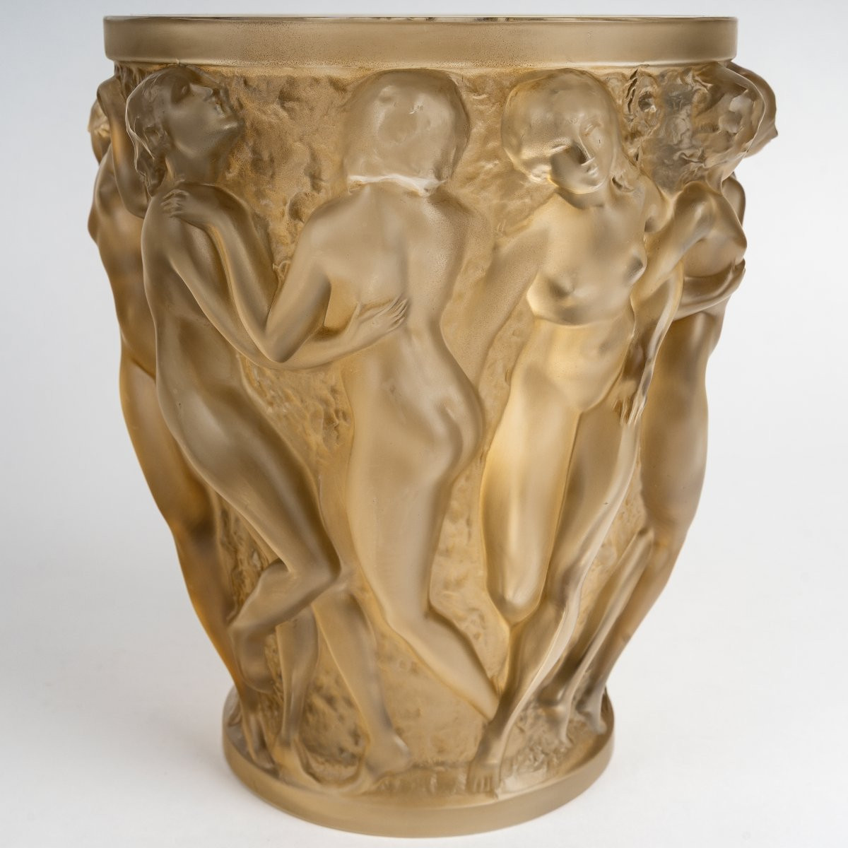 1927 René Lalique - Vase Bacchantes Glass With Sepia Patina-photo-2